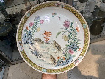 A Chinese famille rose 'quails' dish, 19/20th C.